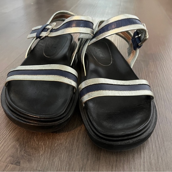 Marni | Summer Camp Fussbett Sandals | Silver/Blue Metallic Leather | Size 7.5 - Picture 10 of 13
